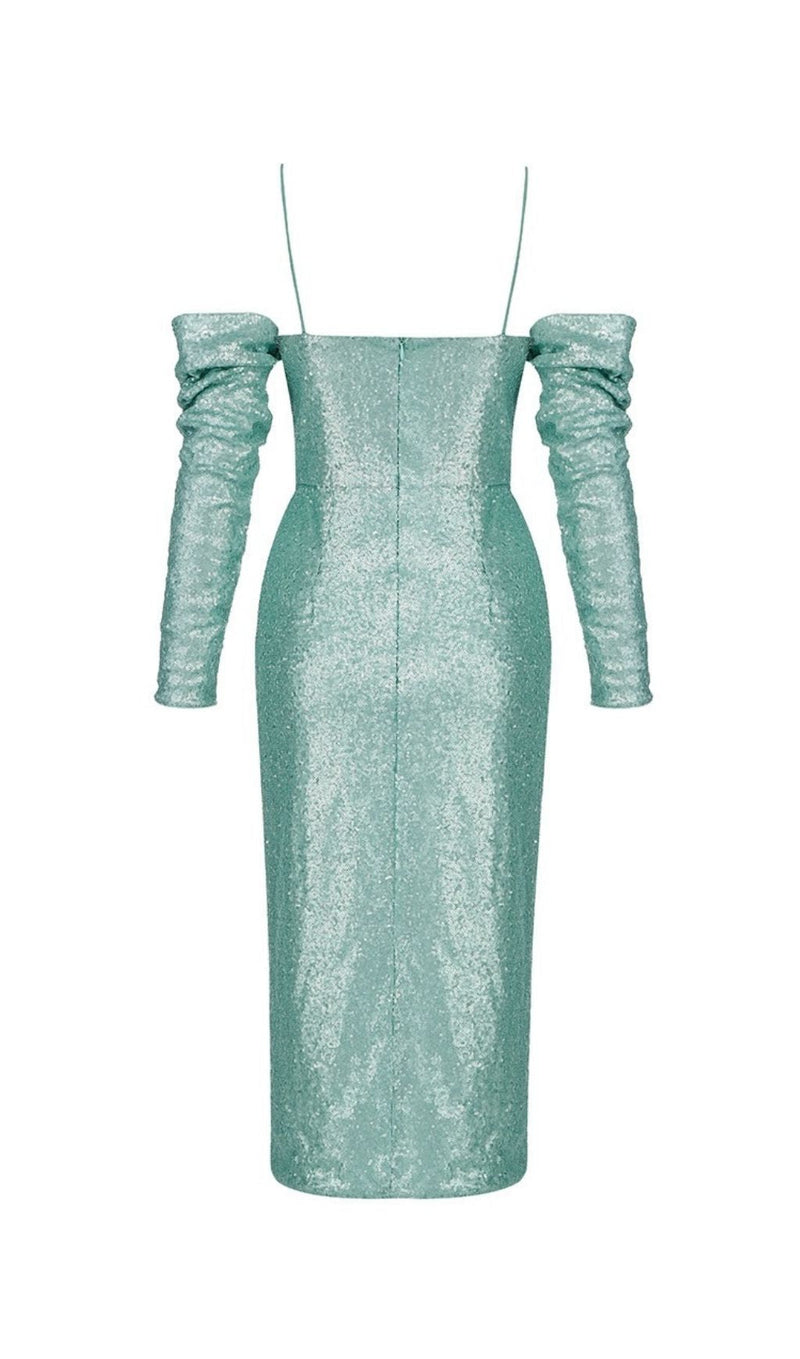 TURQUOISE SEQUIN SPLIT MIDI DRESS Dresses styleofcb 