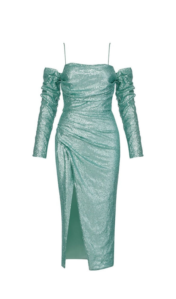 TURQUOISE SEQUIN SPLIT MIDI DRESS Dresses styleofcb 