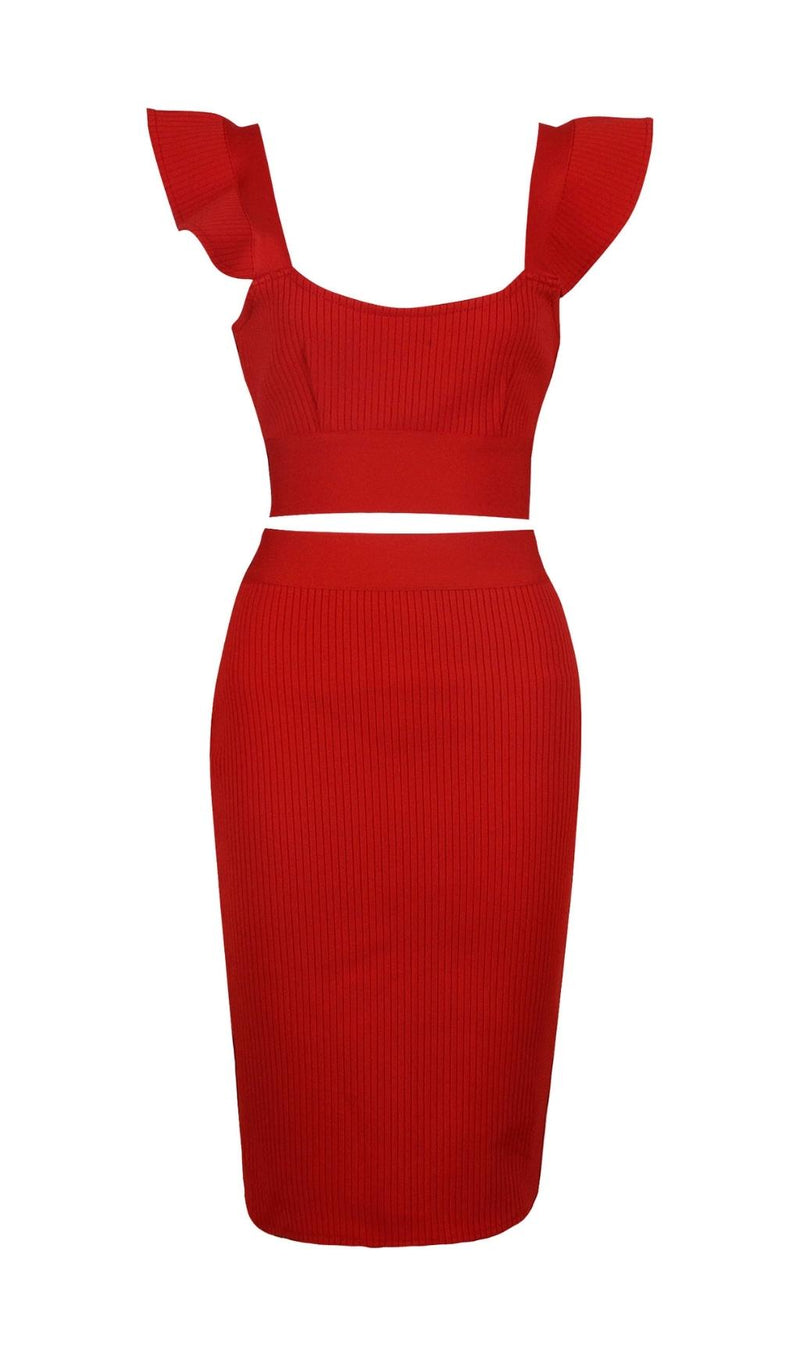 TWO PIECE SET KNIT MINI DRESS IN BLACK Dresses styleofcb XS RED 