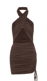 Tie wrap dress. ohmogo BROWN S 