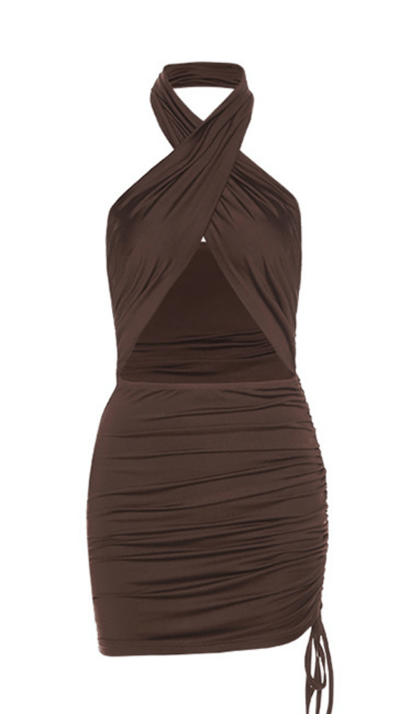 Tie wrap dress. ohmogo BROWN S 