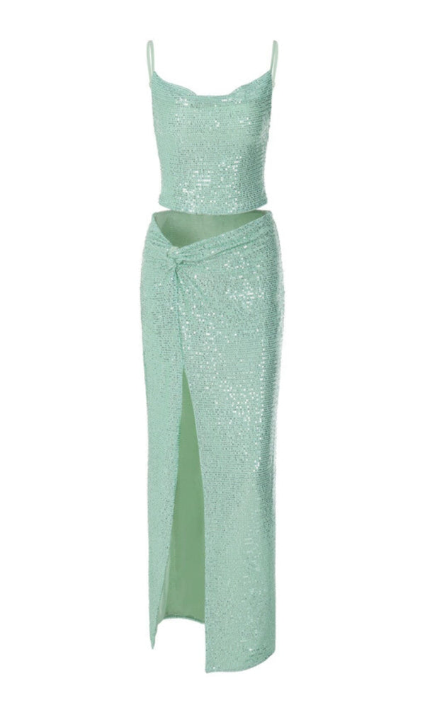 SEQUIN TWO PIECES SUIT IN GREEN Sets styleofcb 