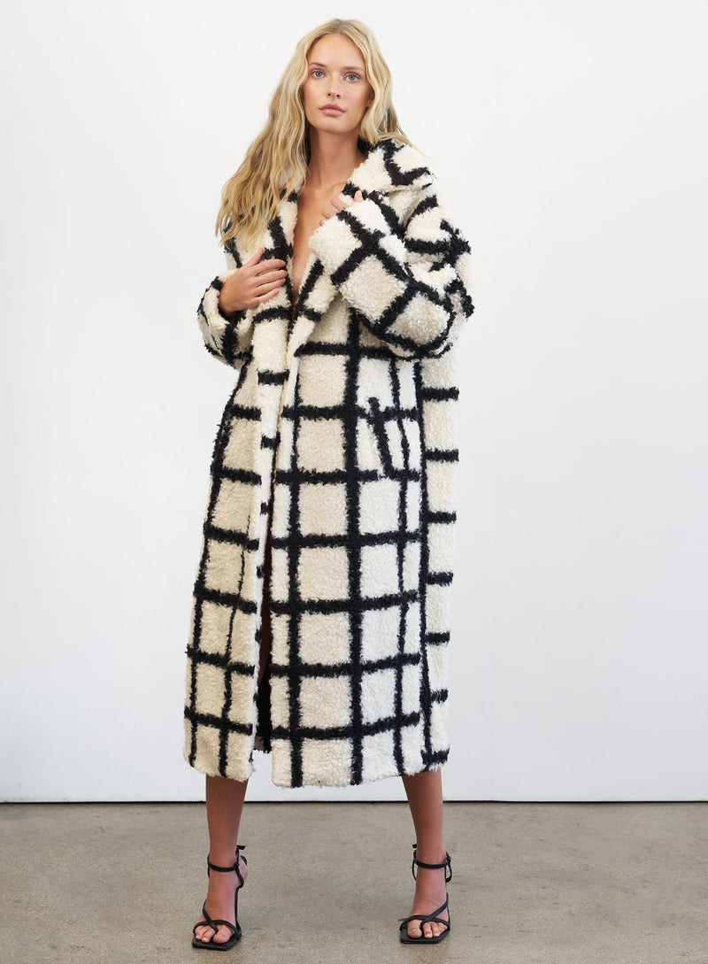 Nina Faux Fur Check Coat Cream And Black Coats & Jackets styleofcb 