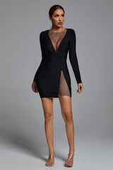 V NECK MESH MINI DRESS