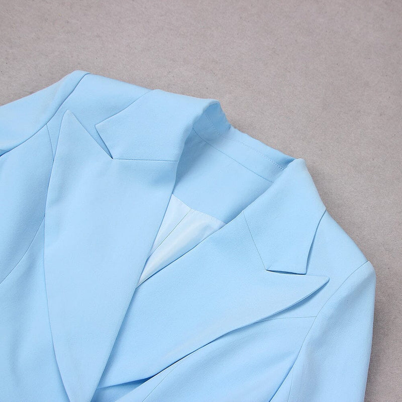 V-NECK BOTTOM JACKET DRESS IN BLUE DRESS styleofcb 
