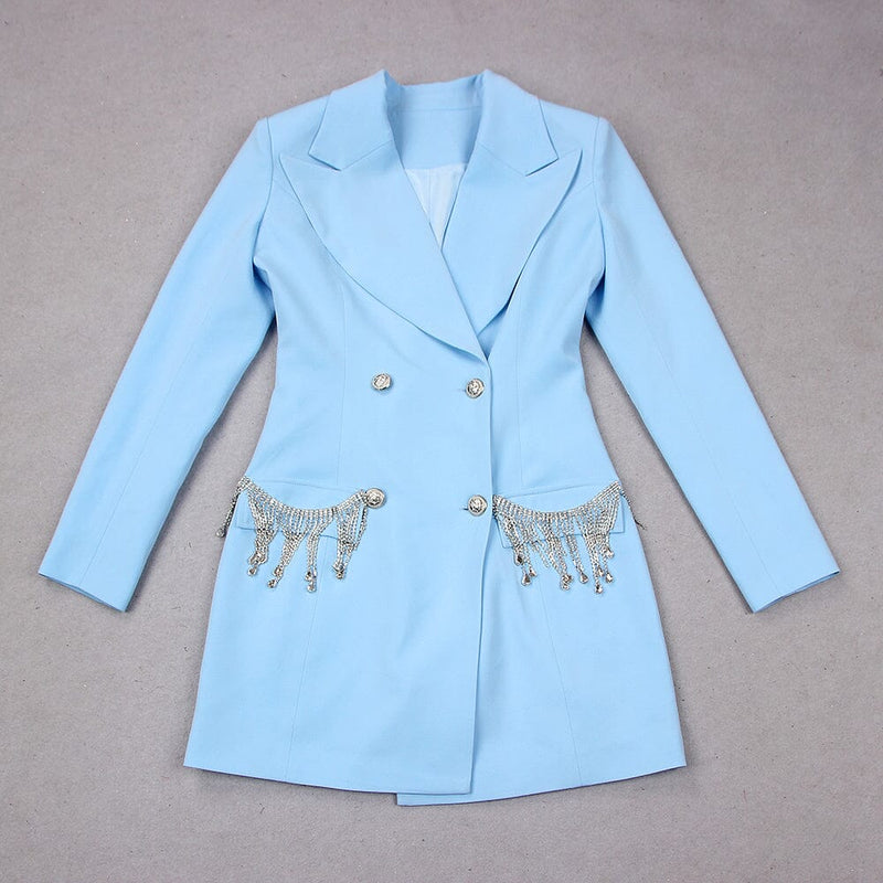 V-NECK BOTTOM JACKET DRESS IN BLUE DRESS styleofcb 