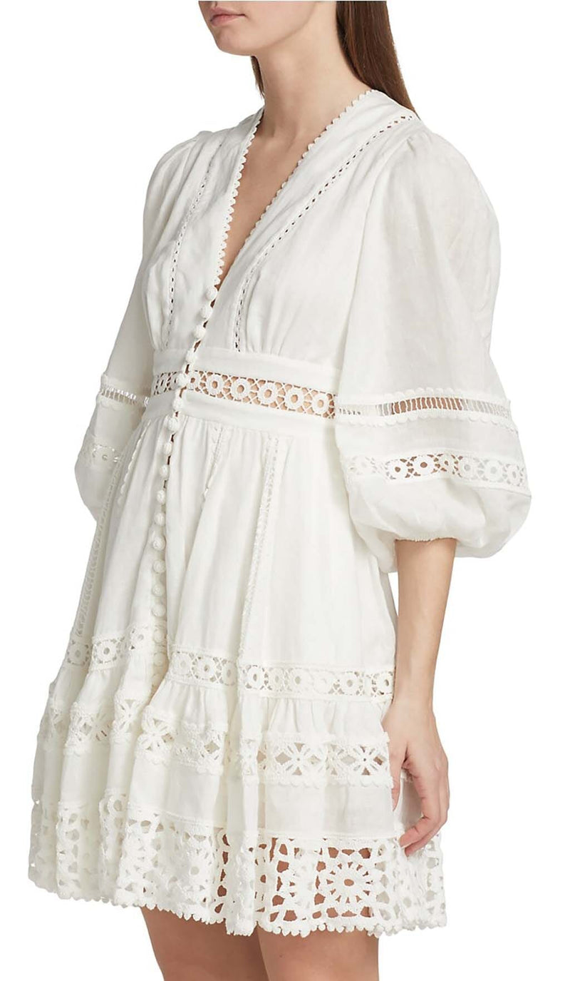V-NECK BOTTON MIDI DRESS IN WHITE styleofcb 