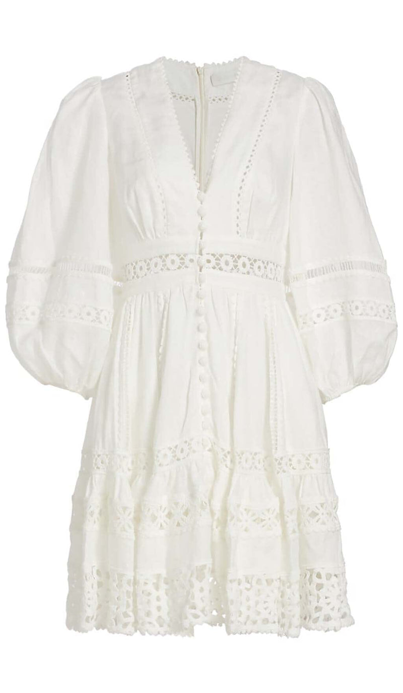 V-NECK BOTTON MIDI DRESS IN WHITE styleofcb 