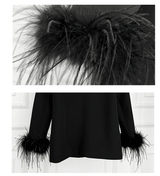 VELVET FEATHER-TRIM JACKET IN BLACK DRESS STYLE OF CB 