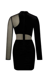 VELVET MESH LONG SLEEVE DRESS IN BLACK Dresses styleofcb 