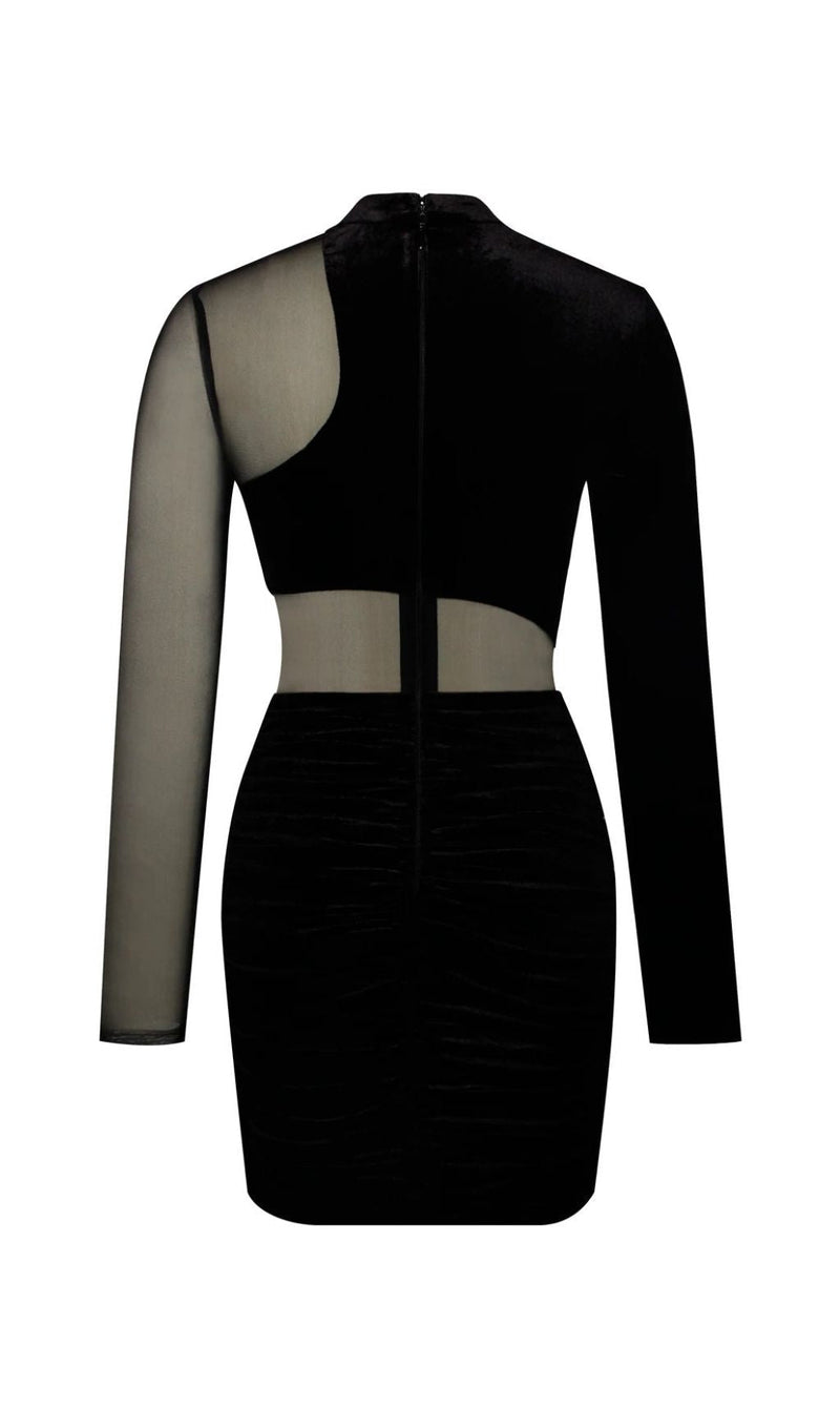 VELVET MESH LONG SLEEVE DRESS IN BLACK Dresses styleofcb 