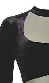 VELVET MESH LONG SLEEVE DRESS IN BLACK Dresses styleofcb 