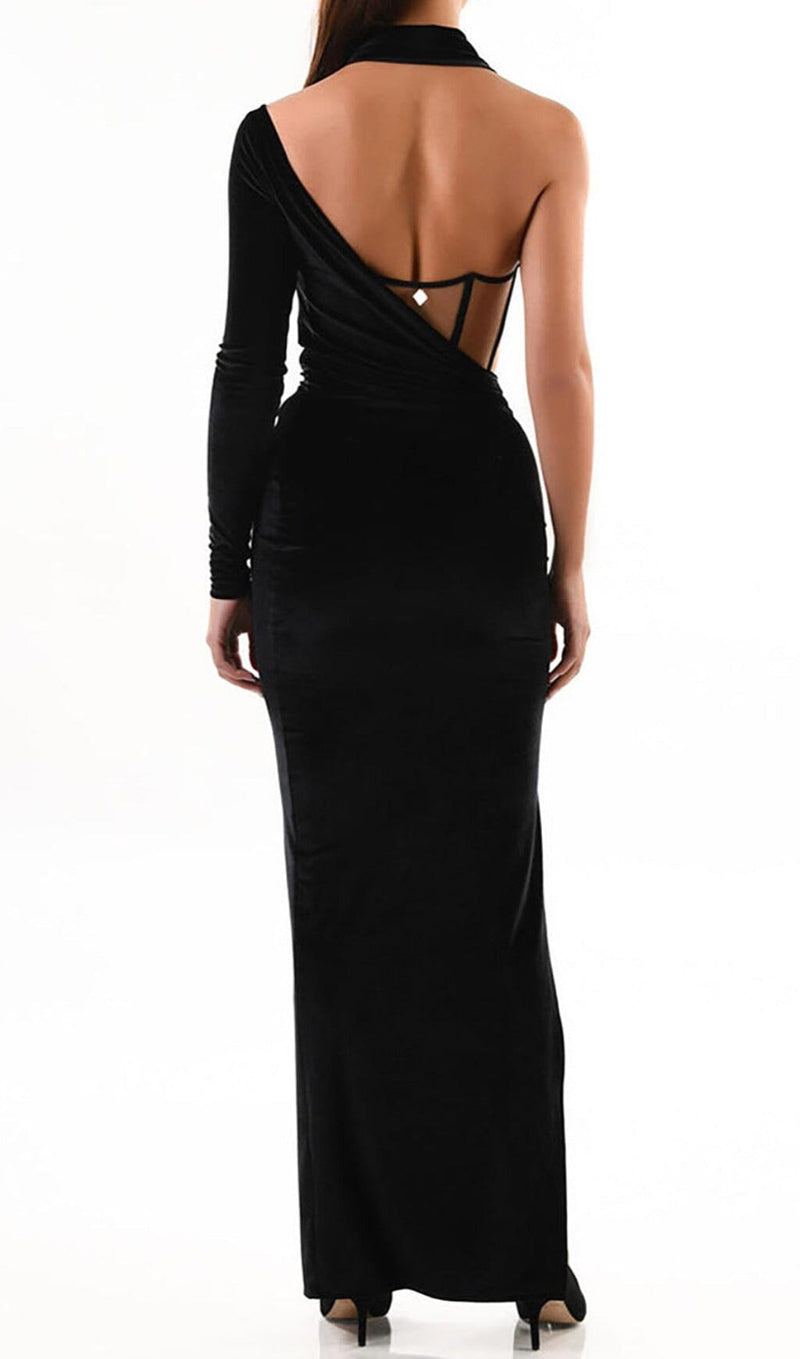 VELVET ONE SHOULDER STRAPLESS MESH MAXI DRESS Gowns styleofcb 