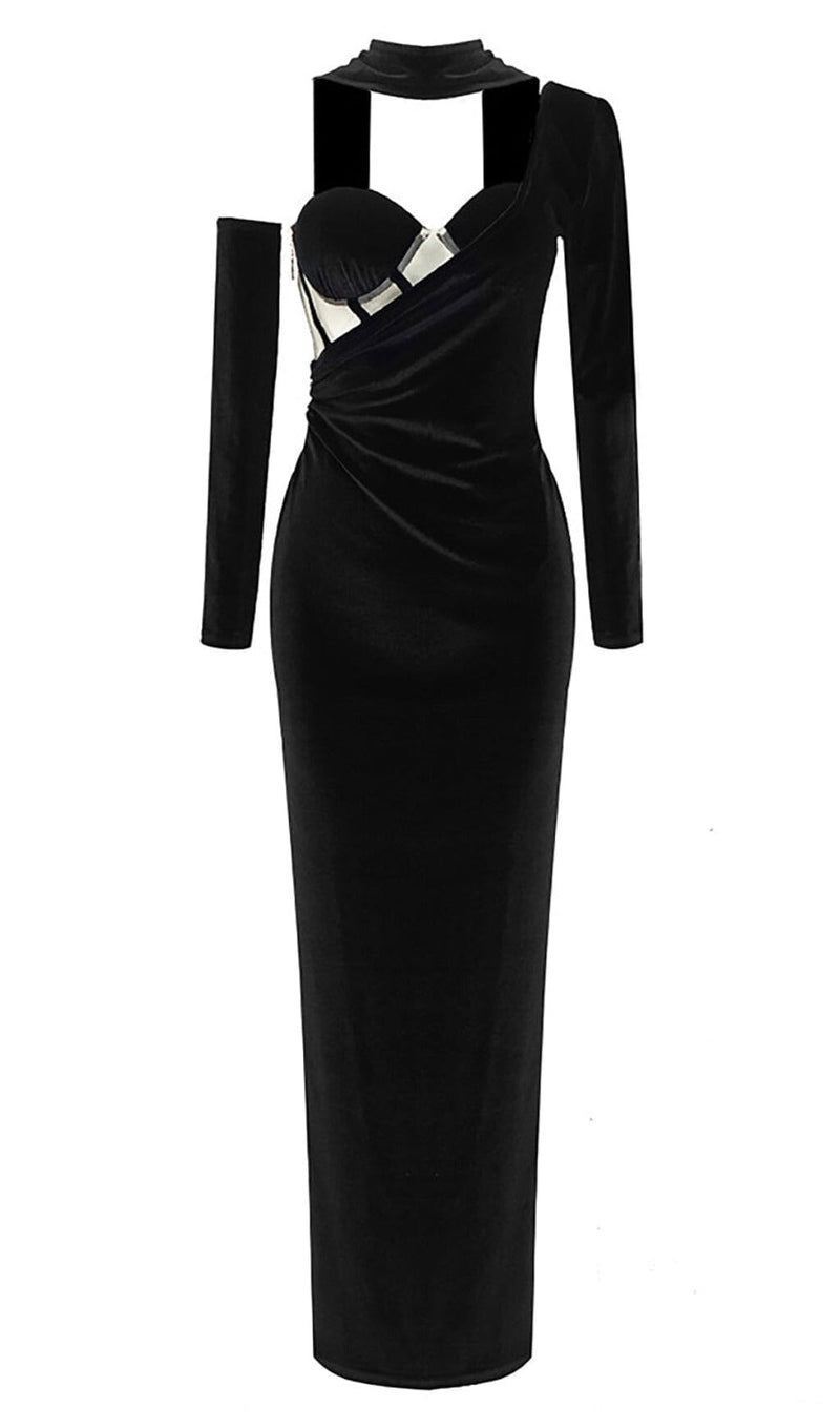VELVET ONE SHOULDER STRAPLESS MESH MAXI DRESS Gowns styleofcb 