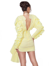Samara Yellow Draping Ruffle Sleeve Dress Dresses Oh CiCi 