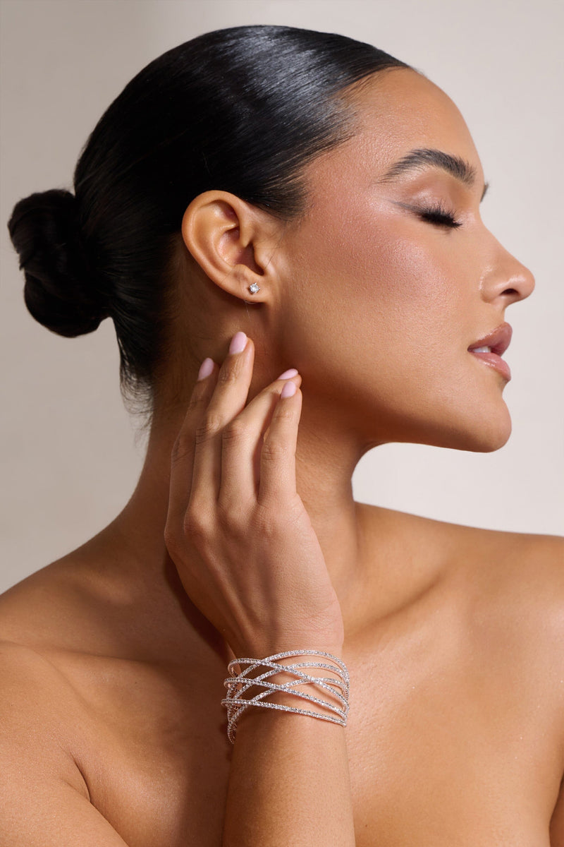 SILVER DIAMANTE LAYERED CUFF BRACELET JEWELLERY styleofcb 