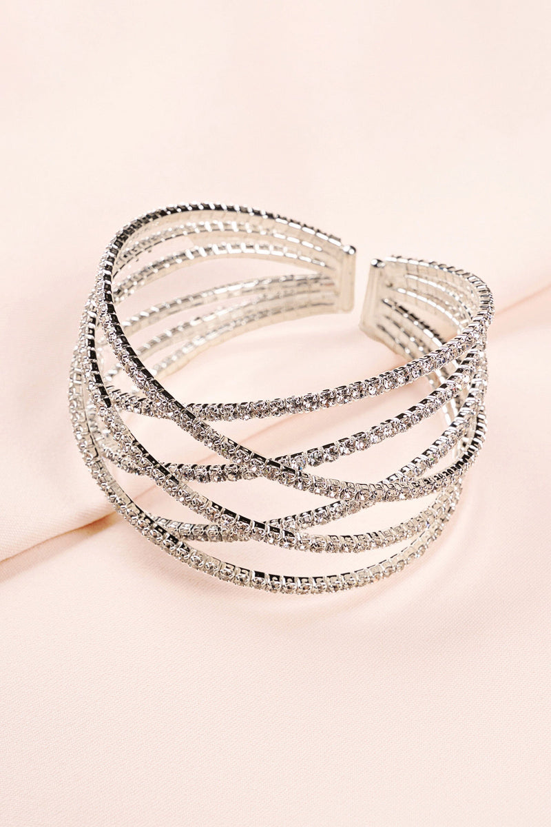 SILVER DIAMANTE LAYERED CUFF BRACELET JEWELLERY styleofcb 