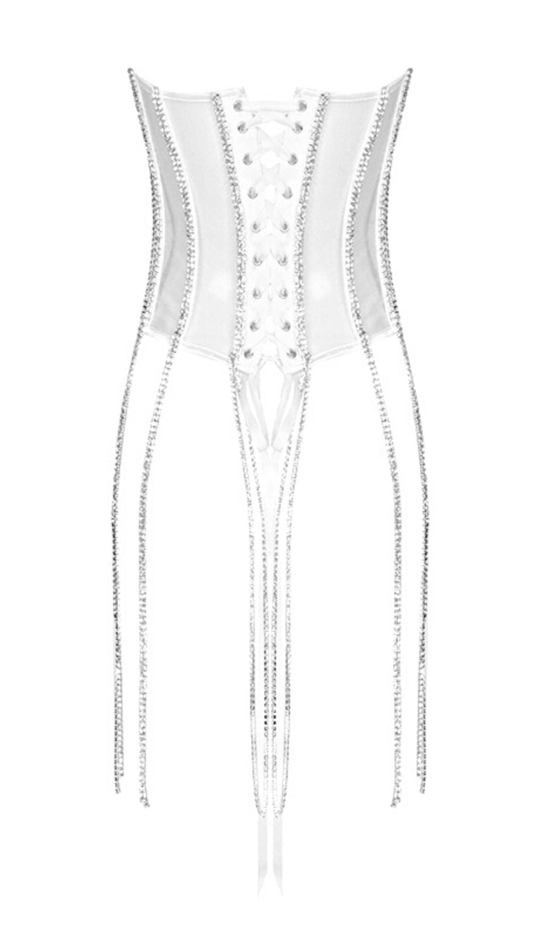 WHITE CRYSTAL TASSELS CORSET Shirts & Tops styleofcb 