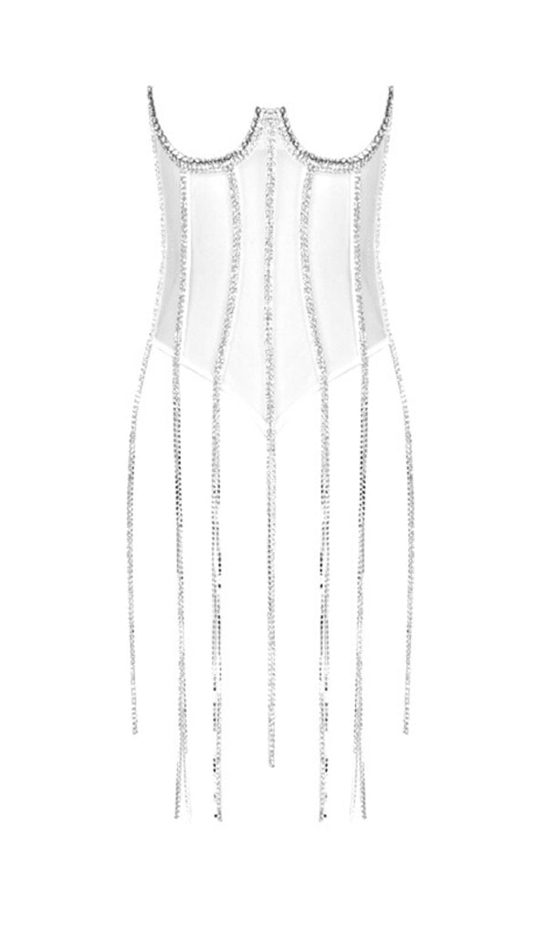 WHITE CRYSTAL TASSELS CORSET Shirts & Tops styleofcb 34B/75 WHITE 