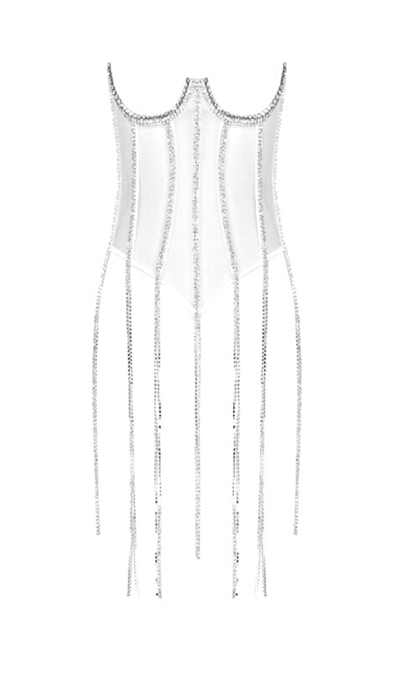 WHITE CRYSTAL TASSELS CORSET Shirts & Tops styleofcb 34B/75 WHITE 