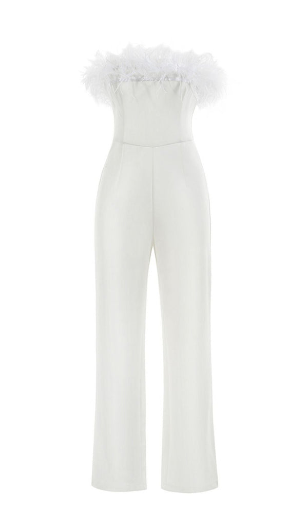 WHITE FEATHER JUMPSUIT styleofcb 