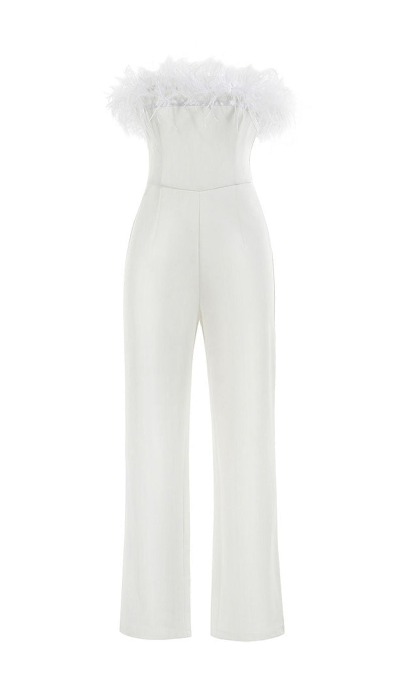 WHITE FEATHER JUMPSUIT styleofcb 