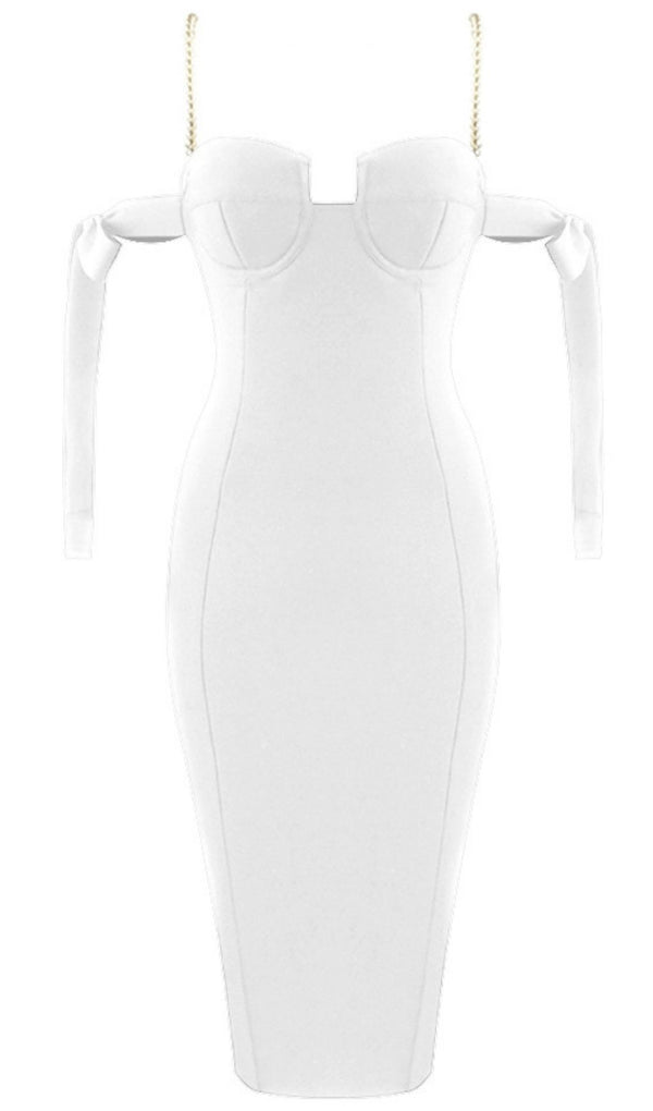 WHITE SHIRRED MIDI SUNDRESS