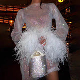 FEATHER MESH MINI DRESS IN WHITE Dresses styleofcb 