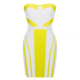 YELLOW AND WHITE STICHING BANDAGE DRESS