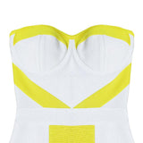 YELLOW AND WHITE STICHING BANDAGE DRESS
