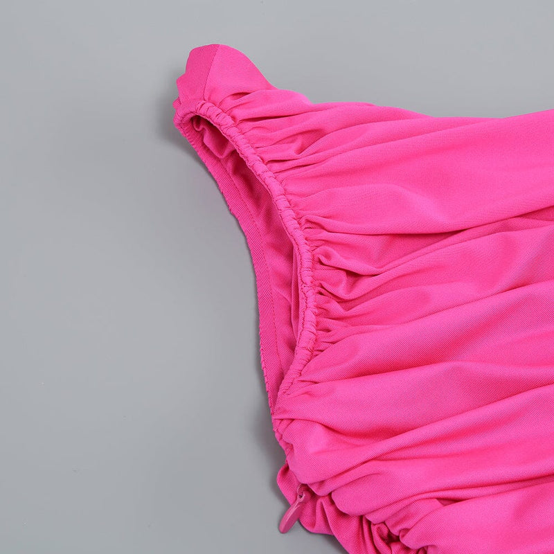 PLEATED SLEEVELESS ONE-SHOULDER DRESS IN PINK styleofcb 