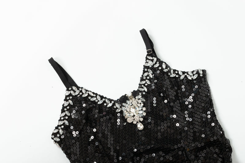 SEQUIN CRYSTAL V NECK MAXI DRESS IN BLACK styleofcb 