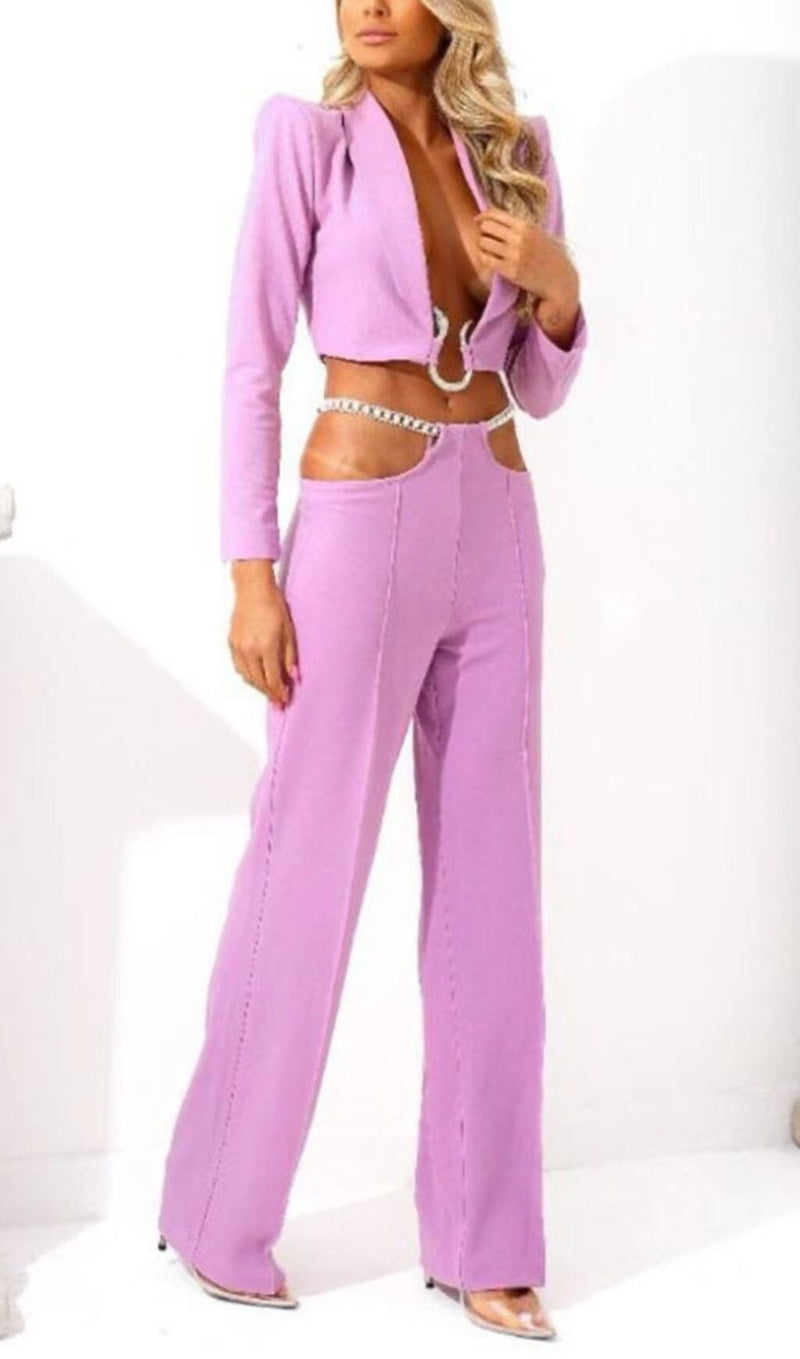 SNAKE BUCKLE WAISTBAND SUIT IN PINK styleofcb 