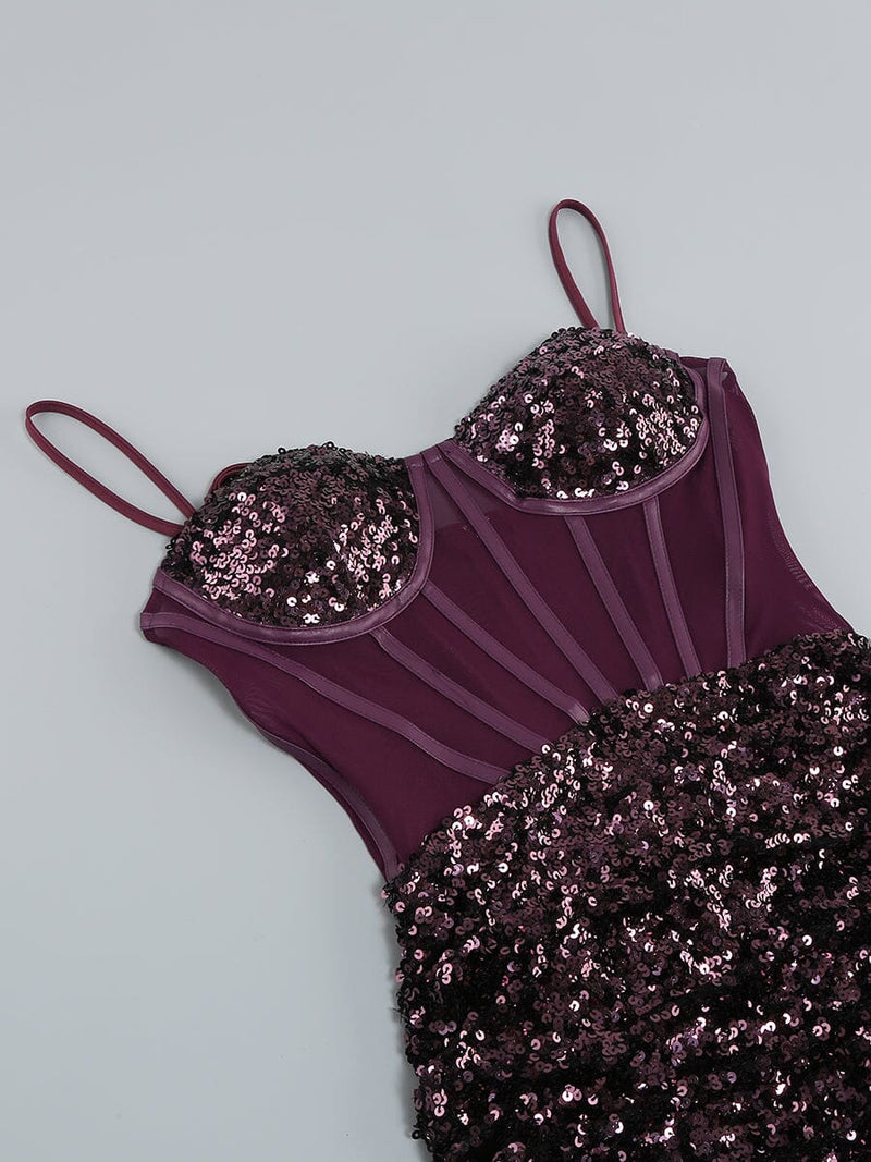 SEQUIN CORSET MIDI DRESS IN WINE styleofcb 