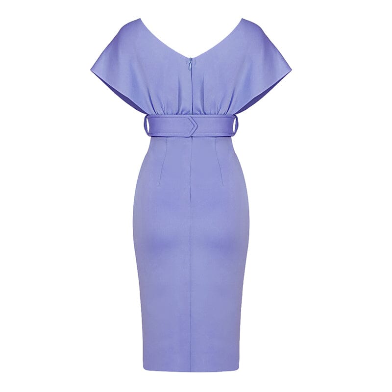 OFF SHOULDER V NECK BODYCON MIDI DRESS IN PURPLE Dresses styleofcb 