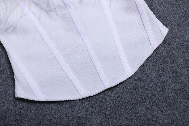 FEATHER CORSET MINI DRESS IN WHITE styleofcb 