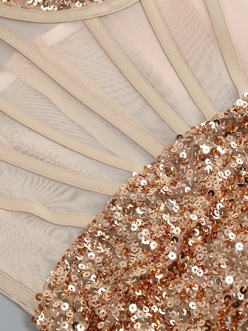 SEQUIN CORSET MIDI DRESS IN CHAMPAGNE styleofcb 