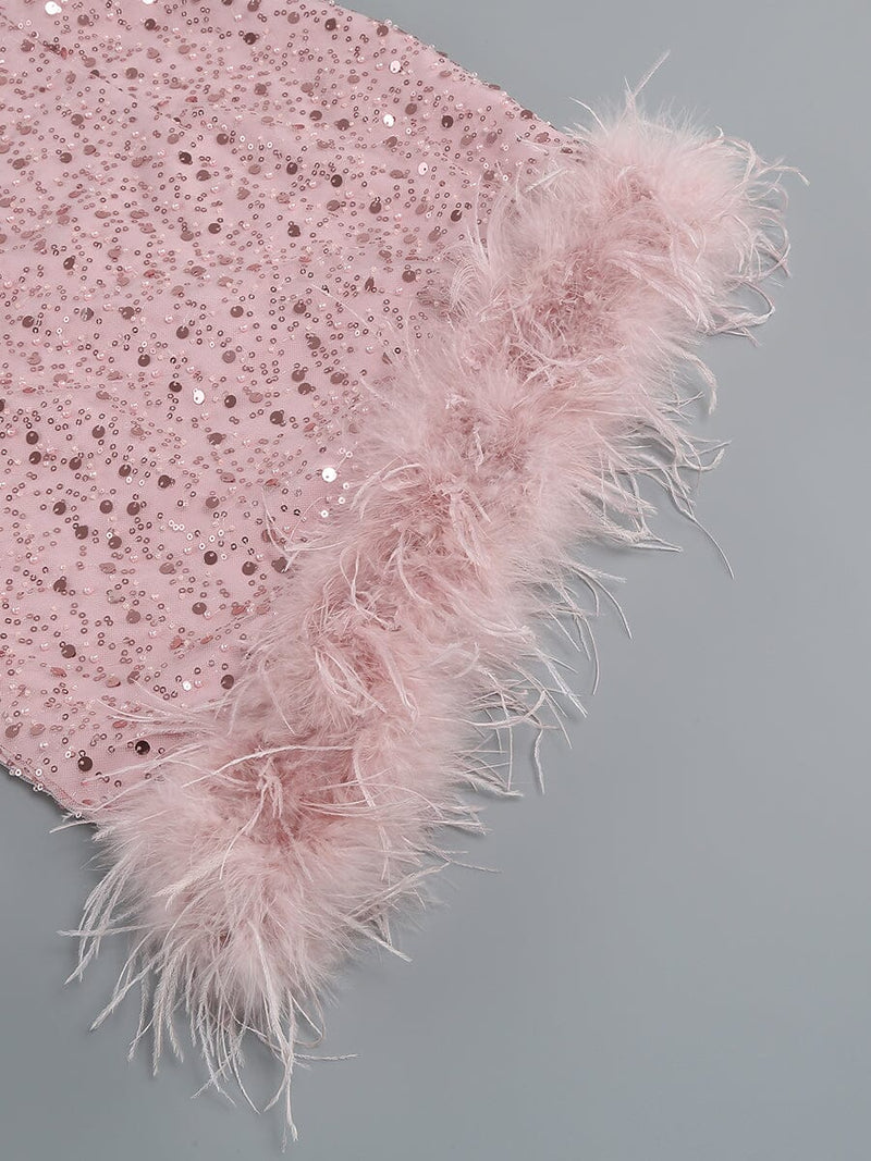 PINK FEATHER SEQUIN DRESS styleofcb 