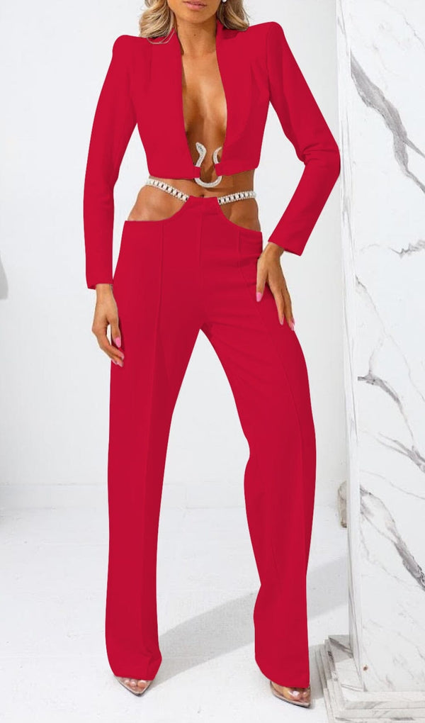 SNAKE BUCKLE WAISTBAND SUIT IN RED styleofcb 