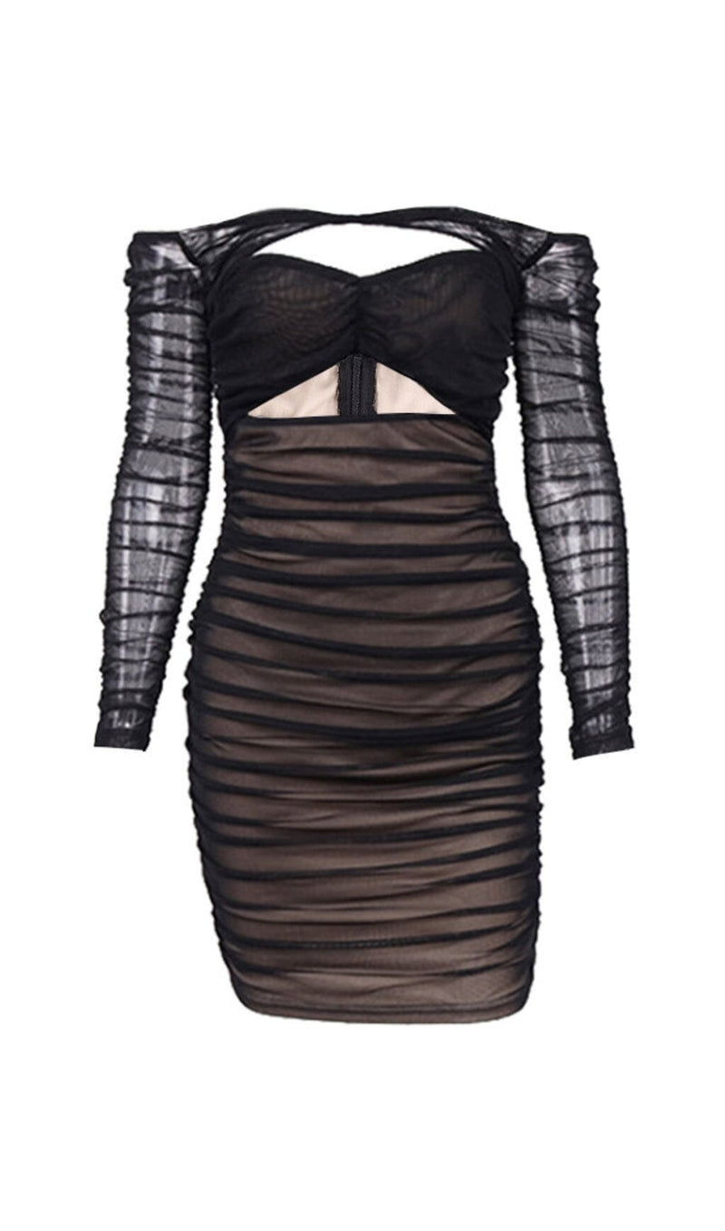 TIERRA BLACK MESH OFF SHOULDER CUTOUT DRESS Dresses styleofcb 