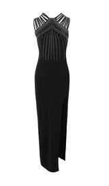 POLYESTER IRON-ON HALTER SLEEVELESS ONE STEP DRESS IN BLACK styleofcb 