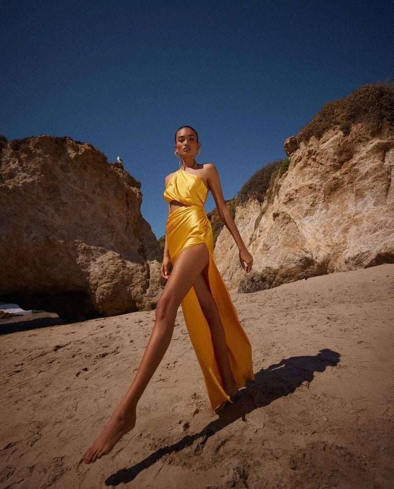 One-Shoulder Silk Satin Midi Dress styleofcb 