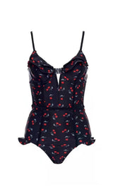 CHERRY PLUNGE SWIMSUIT - WHITE Swimsuits Oh CICI 