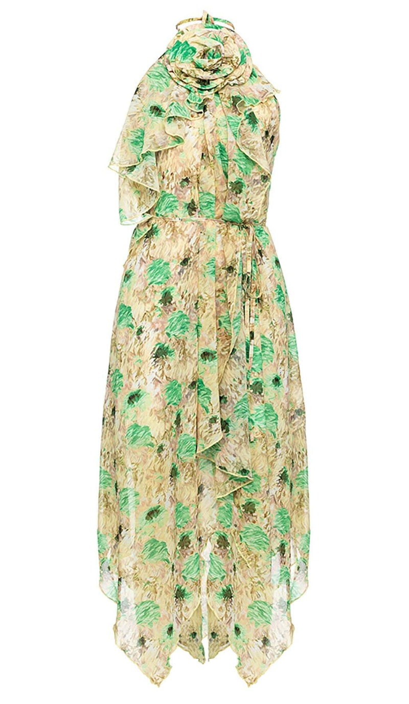 FLORAL PRINT HEM HALTER DRESS IN GREEN DRESS STYLE OF CB 