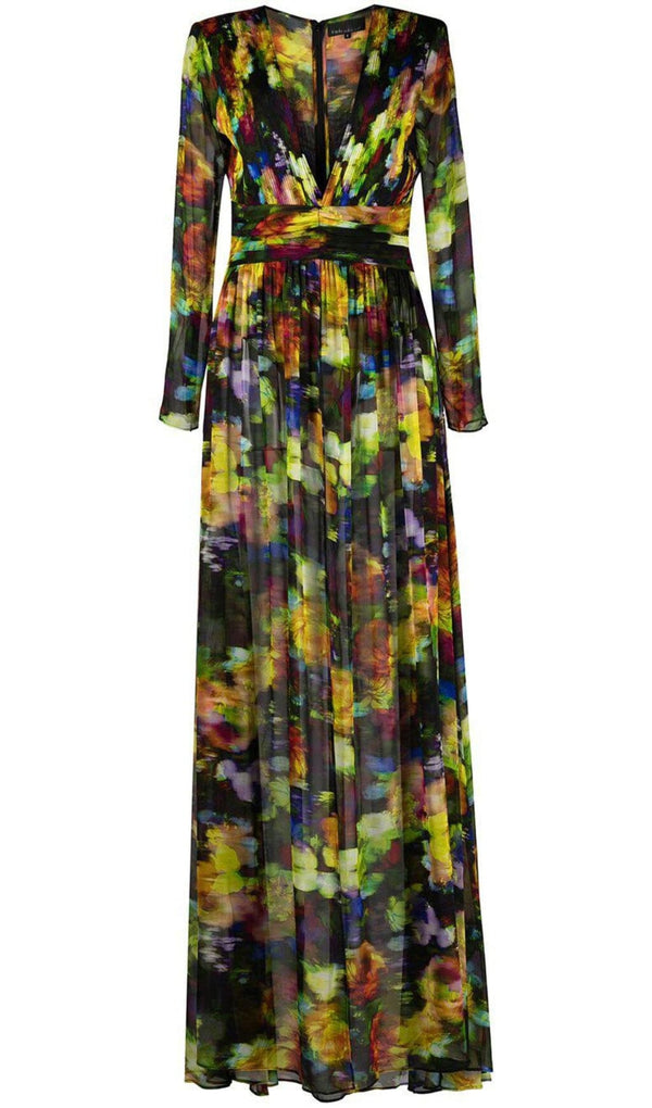 LONG SLEEVE CHIFFON MAXI DRESS IN MULTICOLOR DRESS STYLE OF CB 