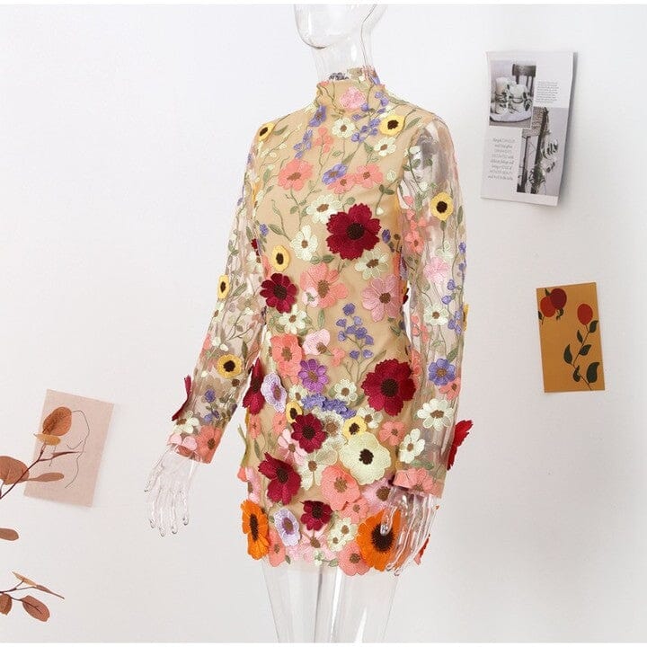 EMBROIDERED LACE HALF HIGH COLLAR MINI DRESS styleofcb 