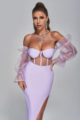 OFF SHOULDER SLIT MIDI DRESS IN PURPLE Dresses styleofcb 