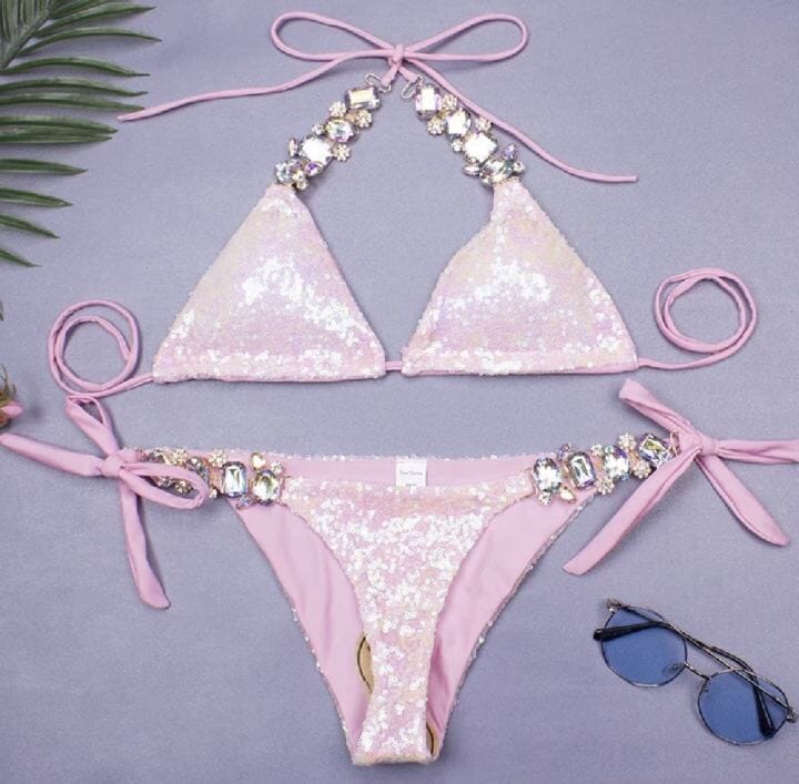 VAPA SEQUIN DIAMONATE BIKINI - PINK Swimwear Oh CICI 