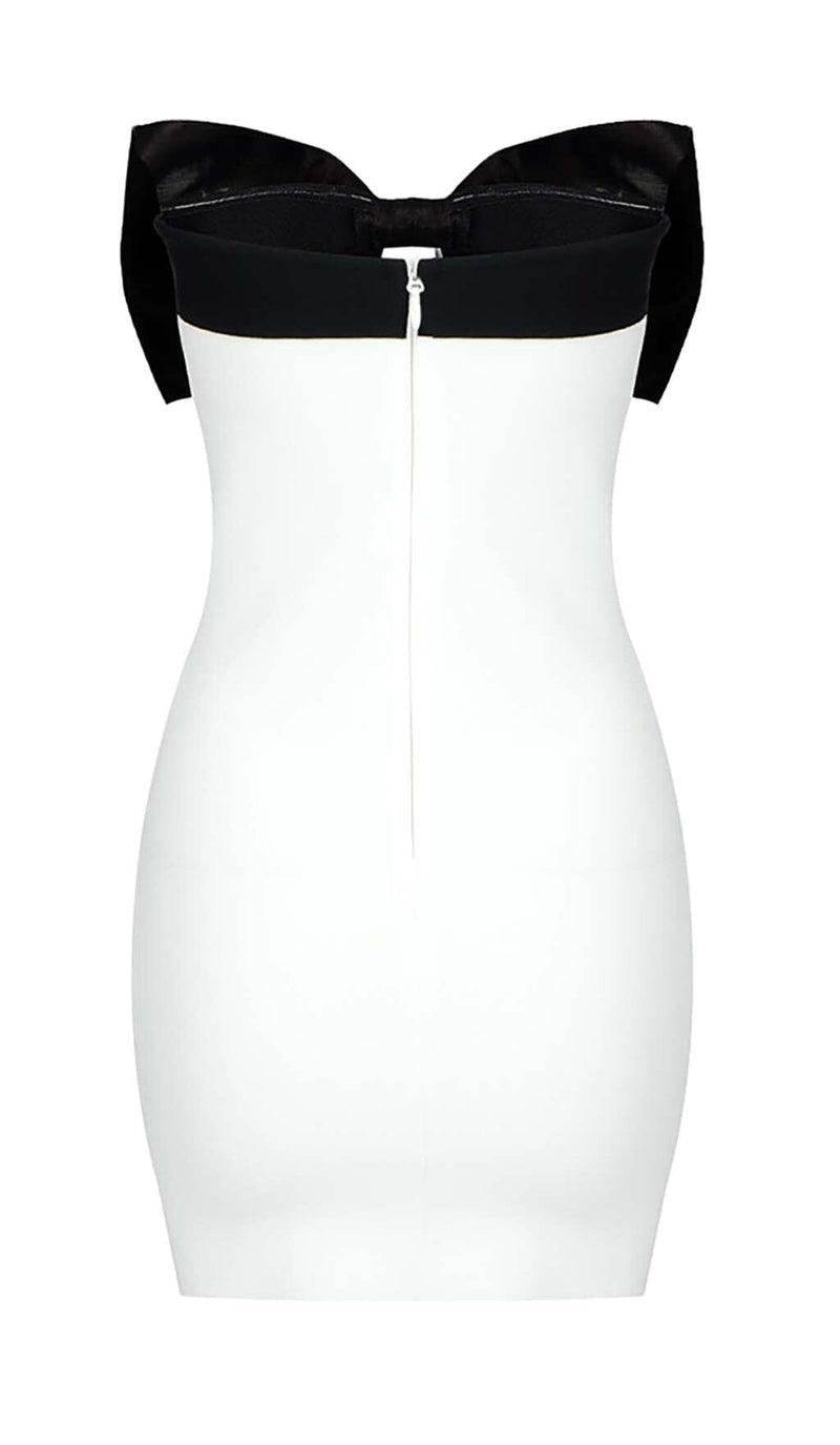 OFF-THE-SHOULDER BOW MINI DRESS IN WHITE DRESS STYLE OF CB 