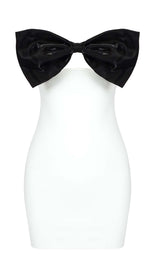 OFF-THE-SHOULDER BOW MINI DRESS IN WHITE DRESS STYLE OF CB 